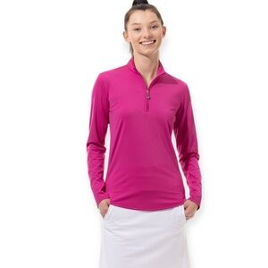 SanSoleil SunGlow Zip Mock Hot Pink Berry Long Sleeves  UV 50+ Cooling